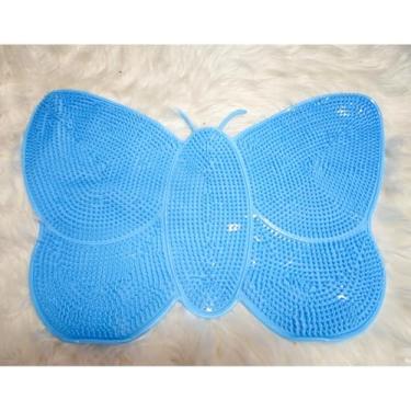 Imagem de Tapete antiderrapante com ventosas para banheiro, tapete antiderrapante impermeável para limpeza dos pés e massagem (Azul Borboleta)