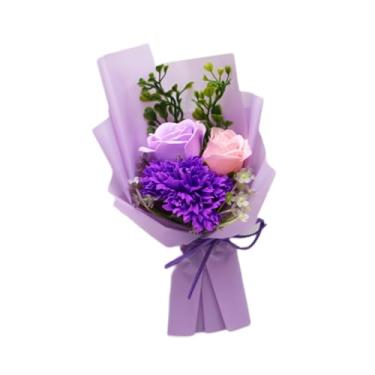 Imagem de IEUDNS Arranjos de mesa com buquês de flores artificiais e sabonetes para decoração de festas, casamentos, Natal, Dia de ação de Graças e aniversários, Roxo