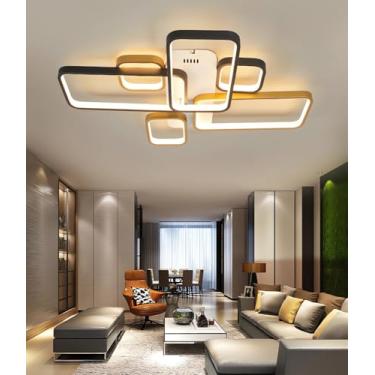 Imagem de Luminária de teto LED moderna e dimerizável para sala de estar com controle remoto, design quadrado criativo, luminária de embutir para sala de jantar (82 cm)