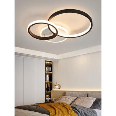 Imagem de Luminária de teto LED moderna em formato de anel, dimerizável (3000-6000K), em metal e acrílico, com controle remoto, para instalação embutida, ideal para escritórios, quartos e salas de jan
