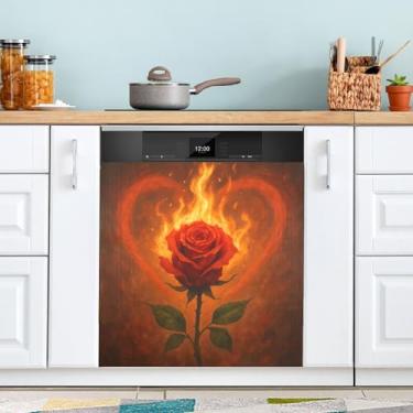 Imagem de ATTX Capa magnética rosa para lava-louças | Adesivo decorativo de eletrodomésticos de 58 x 66 cm para armários domésticos e eletrodomésticos #221