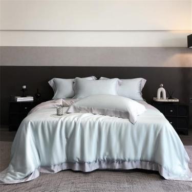 Imagem de Conjunto de cama em fibra super macia, sedosa e com toque fresco, incluindo capa de edredom, lençol de baixo, lençol de baixo com elástico e fronhas. Cor: 3. Lençol de baixo com elástico de 1,5 m.