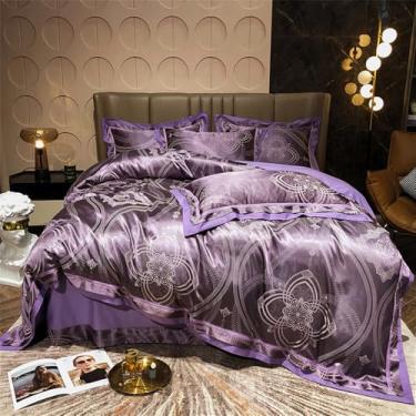 Imagem de Jogo de cama de algodão jacquard acetinado macio, tamanho Queen/King, com lençol e fronhas (8 peças). Jogo de 4 peças para cama Queen.