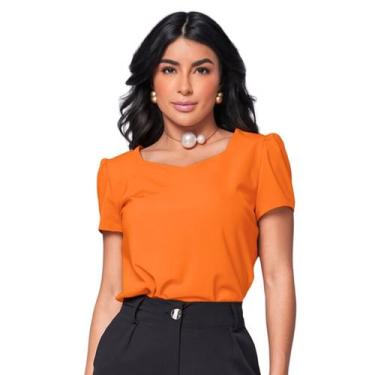 Imagem de Blusa Social Feminina Manga Curta Bufante Decote Princesa Crepe Elegan