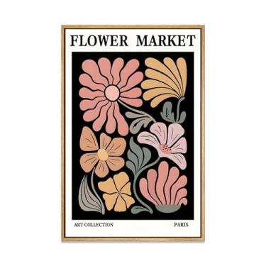 Imagem de Zzudis Arte de parede em tela emoldurada do mercado de flores, imagens florais abstratas, pintura botânica minimalista para banheiro, sala de estar - 40,6 cm x 61 cm em moldura natural