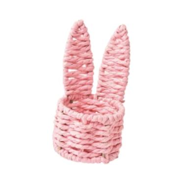 Imagem de Ioensy Cesta de vime com orelhas de, cesta de Páscoa reutilizável e respirável em formato de, cestas portáteis para sala de estar, cozinha, Rosa