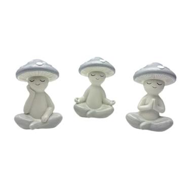 Imagem de WeiLaiKeQi Conjunto de 3 Estátuas de Cogumelos para Meditação, Ornamentos de Mesa, Figuras Decorativas, Pequenas Esculturas para Meditação em Mesa, Lareira ou