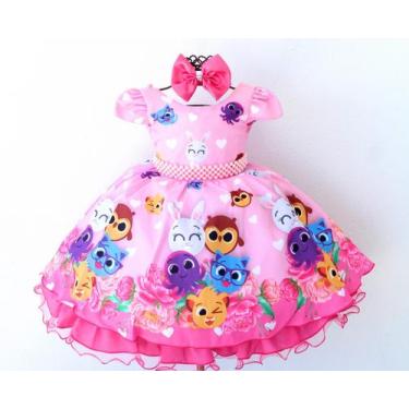 Imagem de Vestido De Festa Infantil Pink Perola Princesa Luxo E Tiara - Pingo De