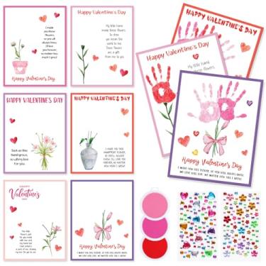 Imagem de Funrous 30 Pcs Valentine's Day Card Making Kit DIY Handprint Greeting Cards with 3 Large Ink Pads and 2 Stickers Valentines Day Craft Gifts for Happy Classroom School Fun Activities