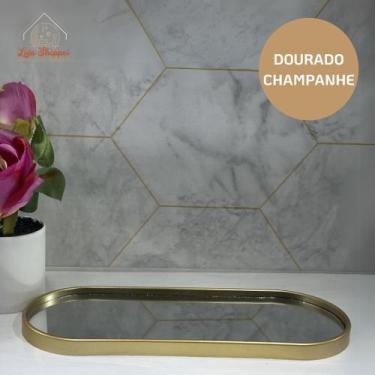 Imagem de Bandeja Decorativa Espelhada Luxo Oval Dourada Champanhe Preta Porta J