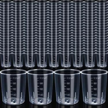 Imagem de Konohan Pacote com 300 copos de mistura de plástico de 100 ml, copos medidores descartáveis, copo transparente de epóxi com graduação para resina, laboratório, líquido, arte de tinta acrílica