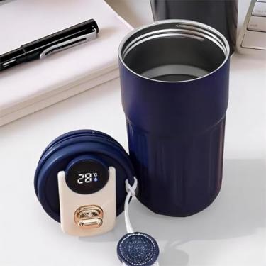 Imagem de Copo térmico inteligente de 450ml Xícara de café em aço inoxidável 316 que acompanha copo isol amento(1pç,Azul Marinho)