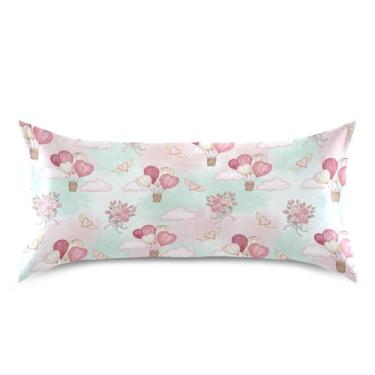 Imagem de Wassud Corações balões de ar dia dos namorados fronha de cetim para cabelo e pele fronhas de seda lisa king size fronhas respiráveis com fecho de envelope