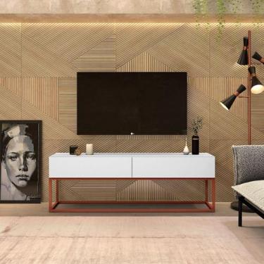 Imagem de Rack Eros Estilo Industrial 140cm Sala Estar Branco/Cobre - LCN Moveis