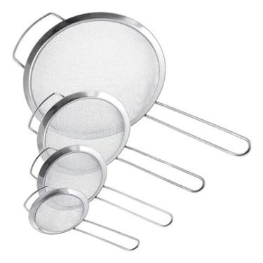 Imagem de Kit 4 Peneiras Coador Inox 12,16,20,24 Cm Polvilhar Escorrer - FRIGOPR