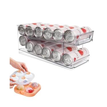 Imagem de 1 Pacote de Organizador Latas Refrigerante para Geladeira Container Empilhável Comida e Refrigerantes Porta-Latas com Tampa Prateleira Despensa Freezer Cestos Armazenamento Plástico Transparente Econô