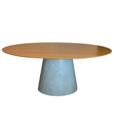 Imagem de Mesa De Jantar Cone Oval 120x80 Cm Base Cimento Queimado Tampo Freijó 
