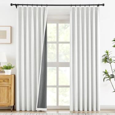 Imagem de Cortinas blecaute plissadas brancas névoa para sala de estar, cortinas plissadas de linho texturizado com ganchos e anéis para quarto 101,6 cm L x 84 C, 2 painéis, cortinas naturais e pesadas com