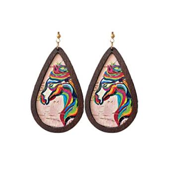 Imagem de Brincos de girassol Western Cowgirls natural de cacto de madeira lágrima turquesa estampa animal para mulheres Wild West Cowboy Texas Costume Jewelry Christmas Jewelry, Madeira madeira pintura a óleo,