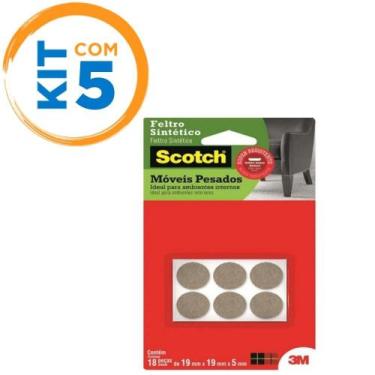Imagem de Kit 5 Cartelas Feltro Adesivo Para Móveis Pesados Cadeira Mesa 3m Scot