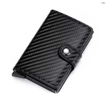 Imagem de Porta-cartão, porta-cartão de crédito masculino, estojo fino para cartão frontal antifurto RFID pop-up automático, carteiras finas de viagem para homens, Preto - 1, Geral