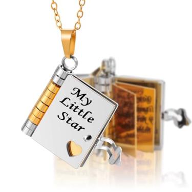 Imagem de Camhanno Colar To My Daughter From Dad, pingente de livro de aço inoxidável com 6 páginas, banhado a ouro amarelo 18K, corrente de 50 cm, presente de formatura de aniversário, Large, Aço inoxidável