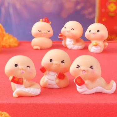 Imagem de Estatueta de cobra da sorte, estilo chinês, estatuetas de animais, artesanato de resina, 2025, ano de cobra, mascote criativo, cobra pequena (estilo 3)