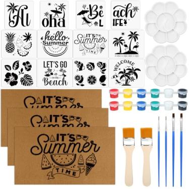 Imagem de Chunful Pacote com 3 capacho de coco, kit de artesanato, faça seu próprio capacho personalizado de 43,2 x 76,2 cm, tapetes de porta em branco com estêncil, ferramentas de pintura para artesanato DIY