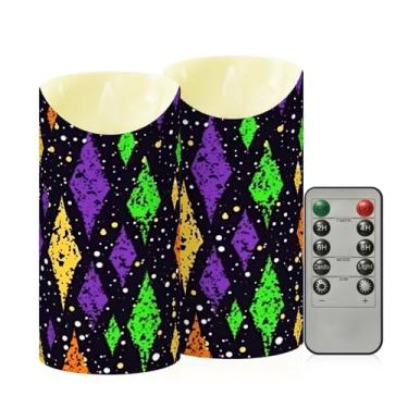 Imagem de Wassud Pacote com 2 velas de diamantes Mardi Gras sem chama com controle remoto, velas realistas cintilantes com temporizador, velas decorativas para Natal, casamento, festa, decoração de casa média