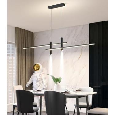 Imagem de Luminária pendente LED com intensidade regulável e controle remoto, ideal para mesa de jantar, sala de estar, escritório e hotel (preta, 120 cm de comprimento).