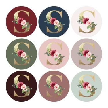 Imagem de Mobiusea Creation Adesivos de monograma de folha dourada | Selos envelope com letra S | 90 peças, 3,5 cm | 9 cores chiques | Adesivos florais iniciais de casamento para convites, presentes, álbuns de