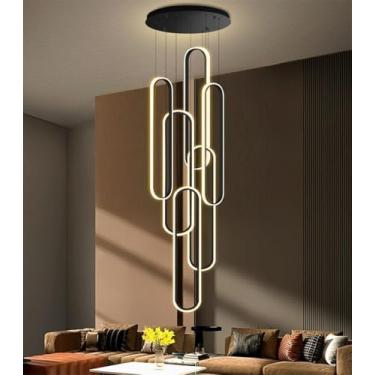 Imagem de Luminária pendente moderna de LED, lustre longo para escada, sala de estar, alumínio e acrílico, dimerizável, para quarto, sala de jantar, restaurante, cozinha, varanda, escritório (preta, 6