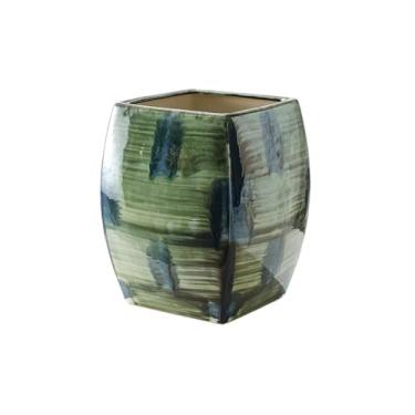 Imagem de Vaso de cerâmica doméstico com orifício de drenagem - vaso de flores moderno para plantas internas e externas - decoração de jardim, vaso verde (médio)