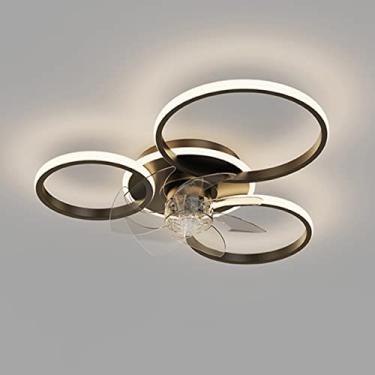 Imagem de Luminária de teto com ventilador e iluminação LED moderna e silenciosa com controle remoto e timer para sala de estar, quarto e sala de jantar (preta, 3 anéis (60 cm)).