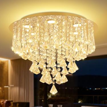 Imagem de Lustre dourado, iluminação de lustre de cristal, 6 luzes, luz de teto de montagem embutida, lustre moderno de 38 cm x L 50 cm para quarto, corredor, bar, cozinha, banheiro