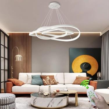 Imagem de Lustre moderno de LED com anel irregular branco, luminária de teto regulável para sala de estar, iluminação criativa e elegante de 3000-6500K, ideal para sala de jantar, quarto, cozinha, ilh
