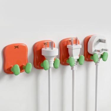 Imagem de VANRIOS 4 ganchos adesivos compactos de dopamina, clipes de cabo para armazenamento de plugue de quarto/cozinha, ganchos de parede sem perfuração para pendurar, suporte de lâmina e ganchos de chave