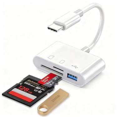 Imagem de Leitor de cartão SD USB C, adaptador 3 em 1 tipo C para USB Micro SD/SDHC com transferência de dados OTG de alta velocidade para iPhone 15, Samsung Galaxy, MacBook, iPad Pro, laptops Android, câmeras