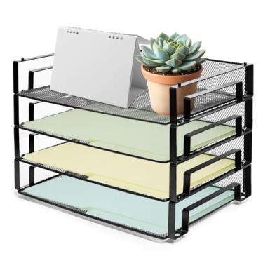 Imagem de Socpuro Pacote com 4 bandejas de papel empilháveis, organizador de mesa para pastas de documentos tamanho A4, armazenamento de arquivos, organizador de papel para escritório, casa, sala de aula
