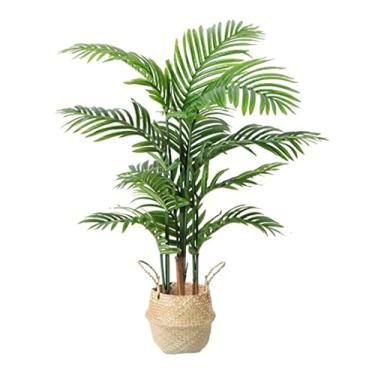 Imagem de Plantas falsas, planta artificial, árvore artificial, palmeira grande com base de cesta de grama, vaso de árvore falsa, plantas verdes, ornamentos para decoração de chão, plantas artificiais para