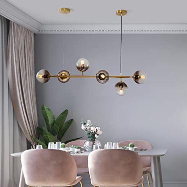 Imagem de Lustre pendente LED de 8 luzes, estilo Sputnik em metal, meados do século XX, para sala de jantar, cozinha, ilha e sala de estar. Lustre LED moderno com globo de vidro - Dourado, 6 luzes, 12