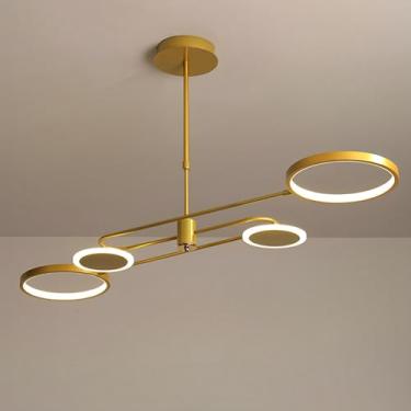 Imagem de Lustre de teto LED de 48W, estilo moderno de meados do século, dourado, para ambientes internos, com 120 cm de diâmetro e 3 temperaturas de cor, ideal para sala de jantar, quarto e ilha de c