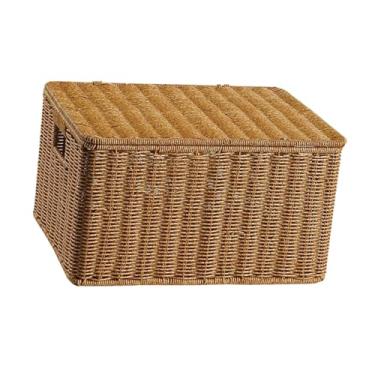 Imagem de IEUDNS Cesto organizador com tampa, e decorativo, para guardar presentes, ideal para escritório, cozinha, despensa e armário do quarto, L