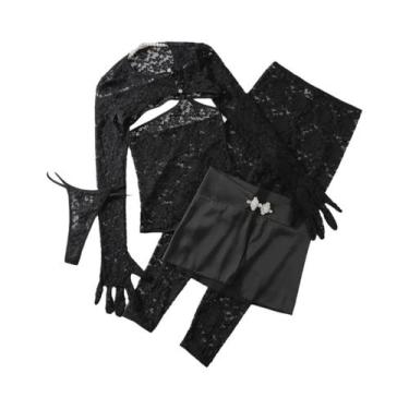 Imagem de Conjunto De Lingerie Sexy De Renda Com Manga Longa E Detalhes Vazados 