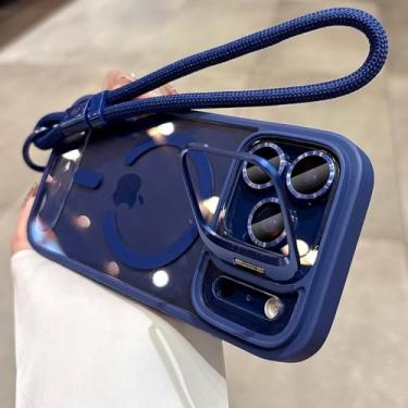 Imagem de Capa com suporte para câmera para iPhone 17 Pro Max Air, alça de pulso, película protetora para lente, compatível com iPhone 16, 15, 14 Plus, 11, 12, 13 Pro Max, azul GS, para iPhone 15 Pro