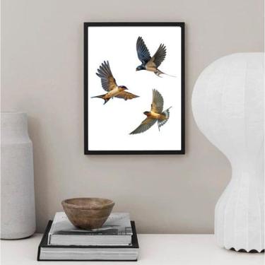 Imagem de Quadro Decorativo 3 Andorinhas Voando 33X24Cm - Com Vidro