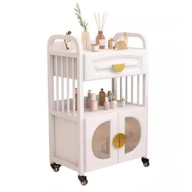 Imagem de Carrinho de carrinho de salão de beleza resistente com gavetas e porta de vidro, moldura de ferro espesso, estrutura durável, solução de armazenamento sem deformação para salões e spas