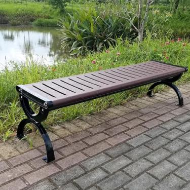 Imagem de Banco de madeira de plástico ao ar livre, parque de banco de design de perna de cadeira curvada, com encosto e apoio de braço curvos, dois estilos disponíveis, para pátio, varanda ou varanda (cor: A