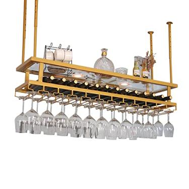 Imagem de Rack de vidro de vinho montado no teto, rack de vinho de metal com suporte de vidro, prateleira de vinho suspensa de altura ajustável, taça de vinho - rack de exibição de garrafa de vinho, 120/150/180