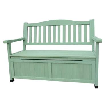 Imagem de Banco de jardim de madeira, cadeira de parque multiuso com armazenamento, banco de parque com encosto e apoios de braço, capacidade de carga pode chegar a 200 kg, adequado para muitas ocasiões (cor